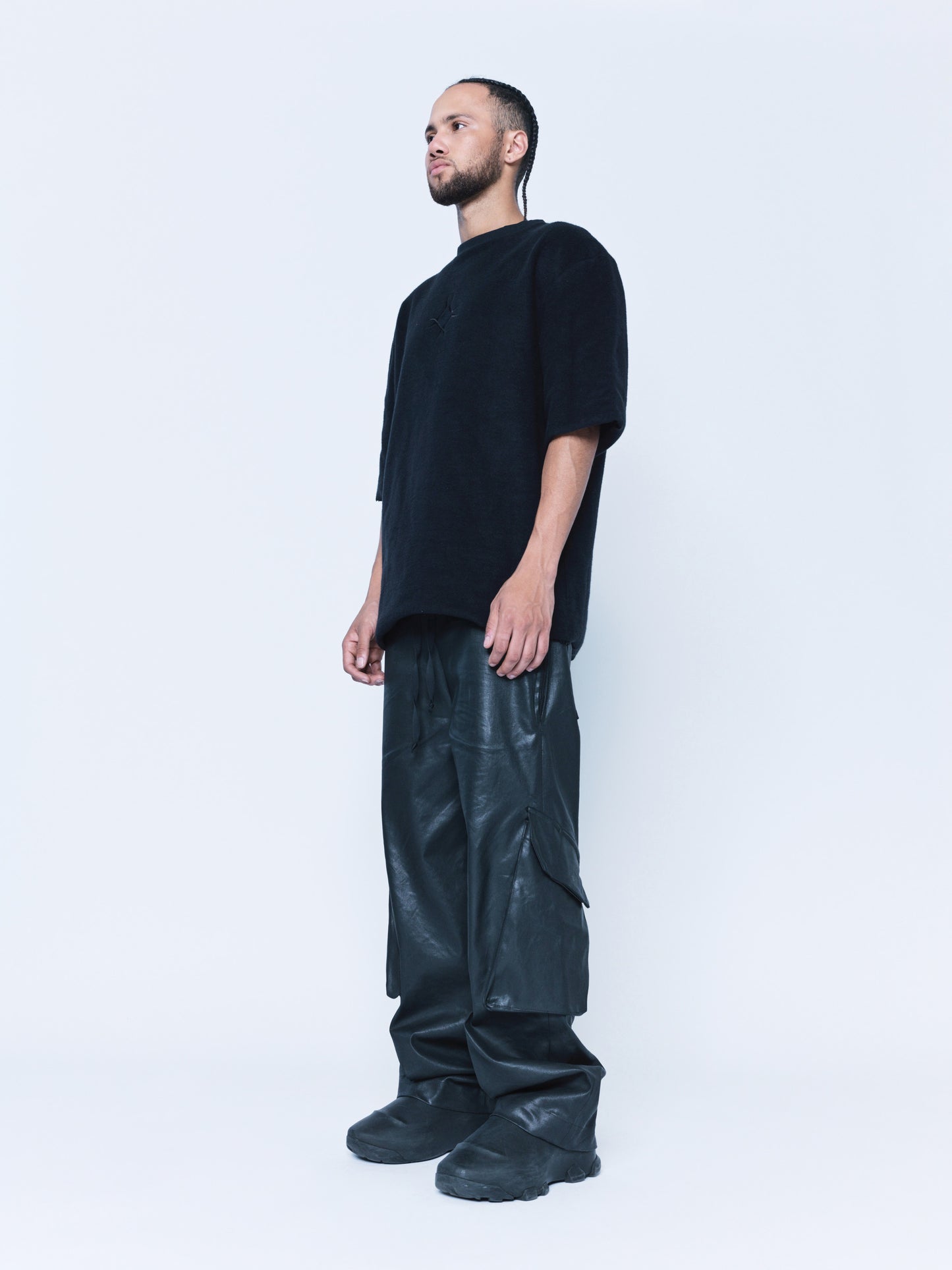 888 Black Cargo Coated Denim Pants Unisex