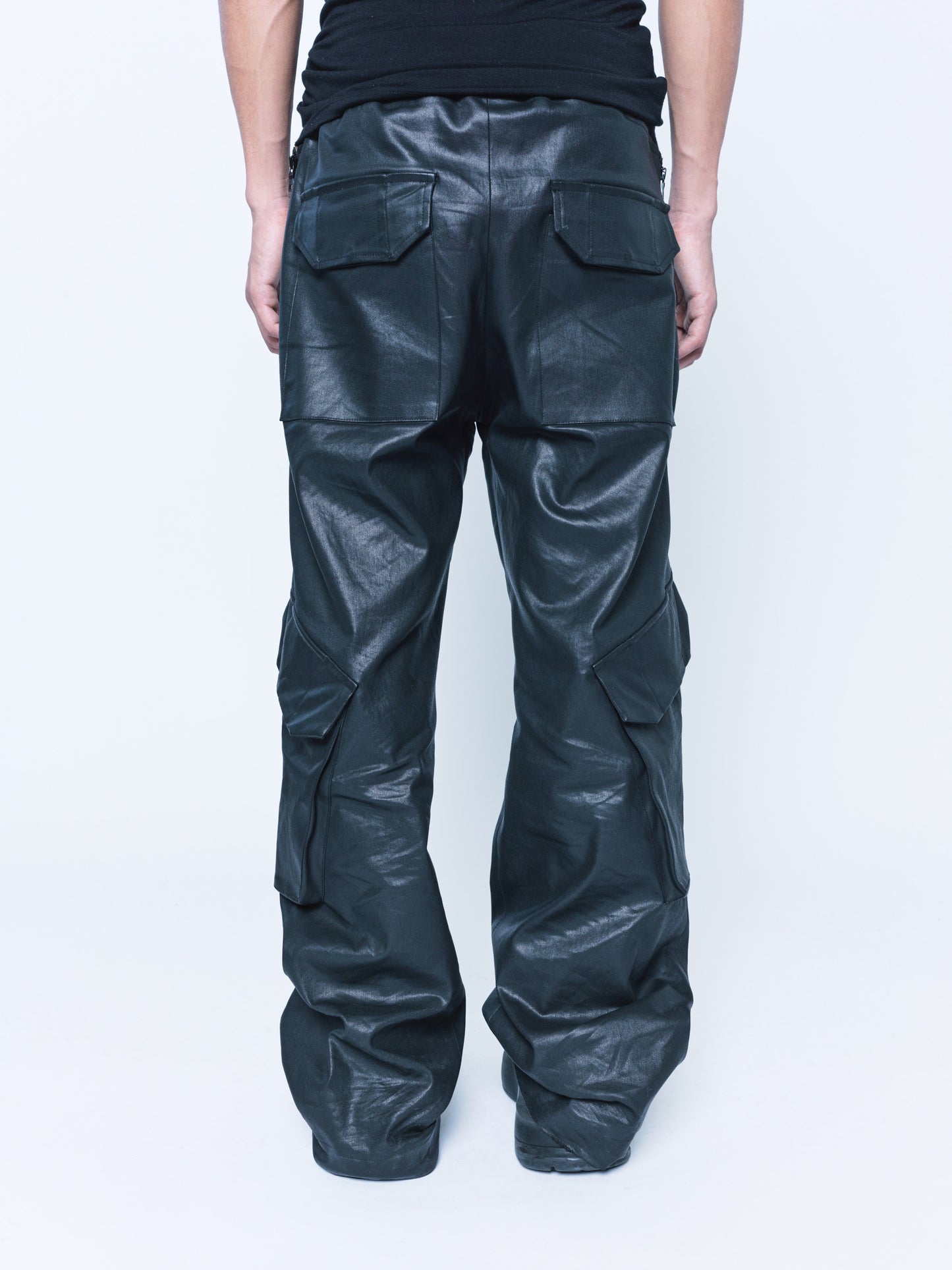 888 Black Cargo Coated Denim Pants Unisex