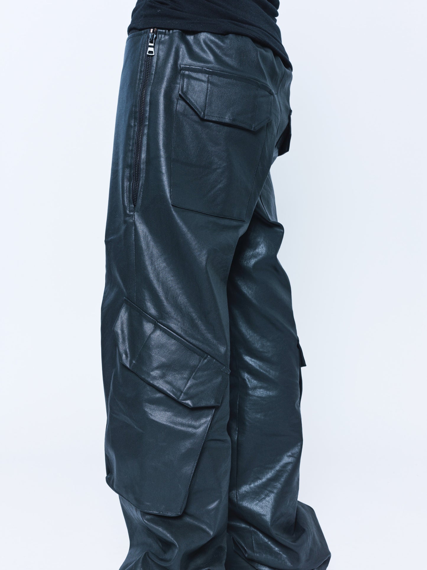 888 Black Cargo Coated Denim Pants Unisex