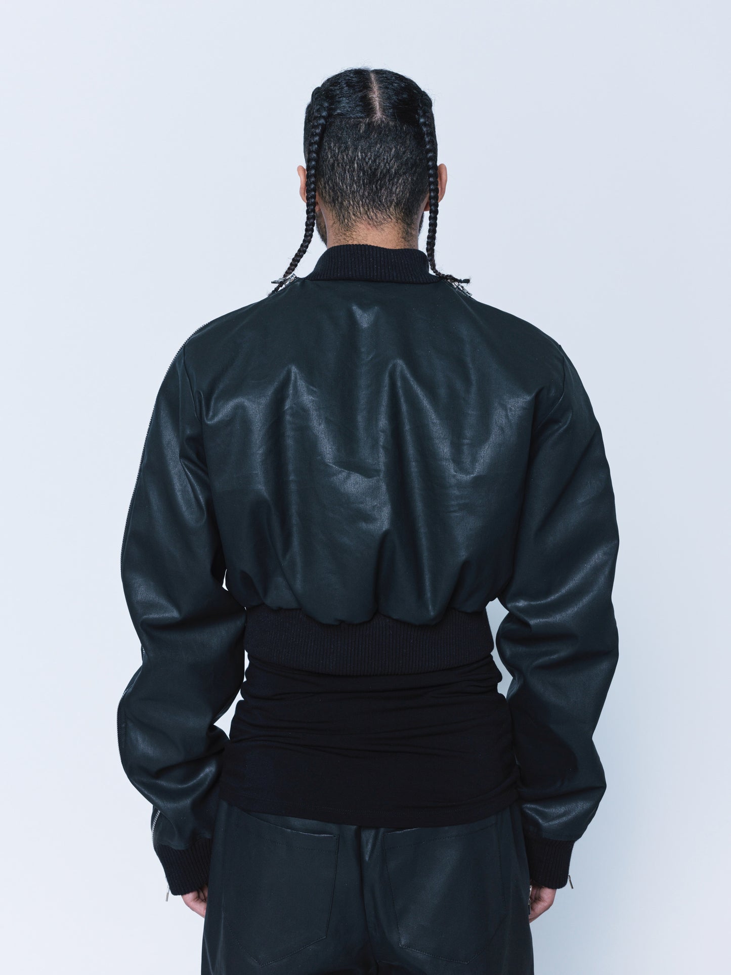 966 Matte Black Coated Denim Zipper Bomber Unisex