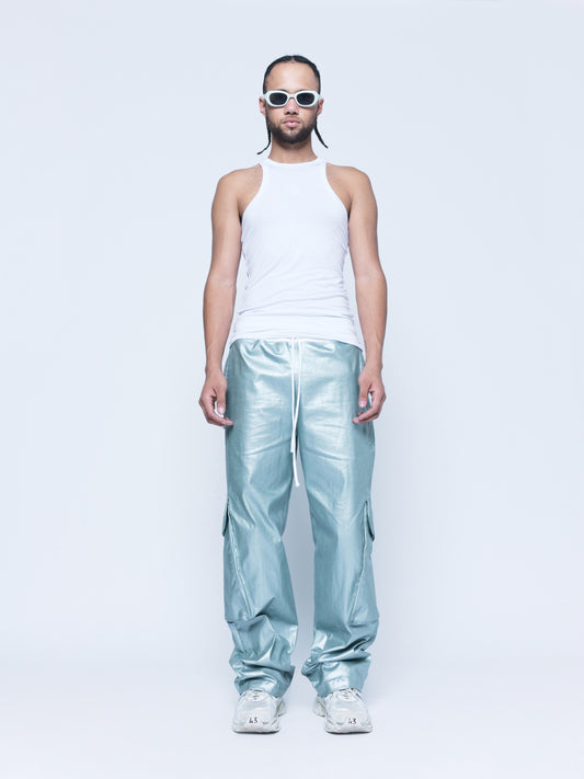 888 Pearl Green Cargo Coated Denim Pants Unisex