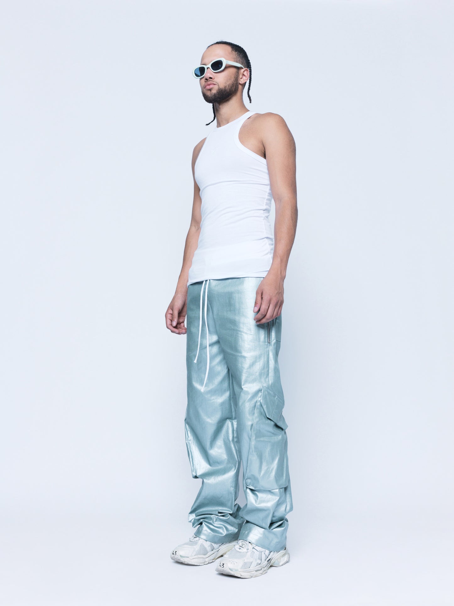 888 Pearl Green Cargo Coated Denim Pants Unisex
