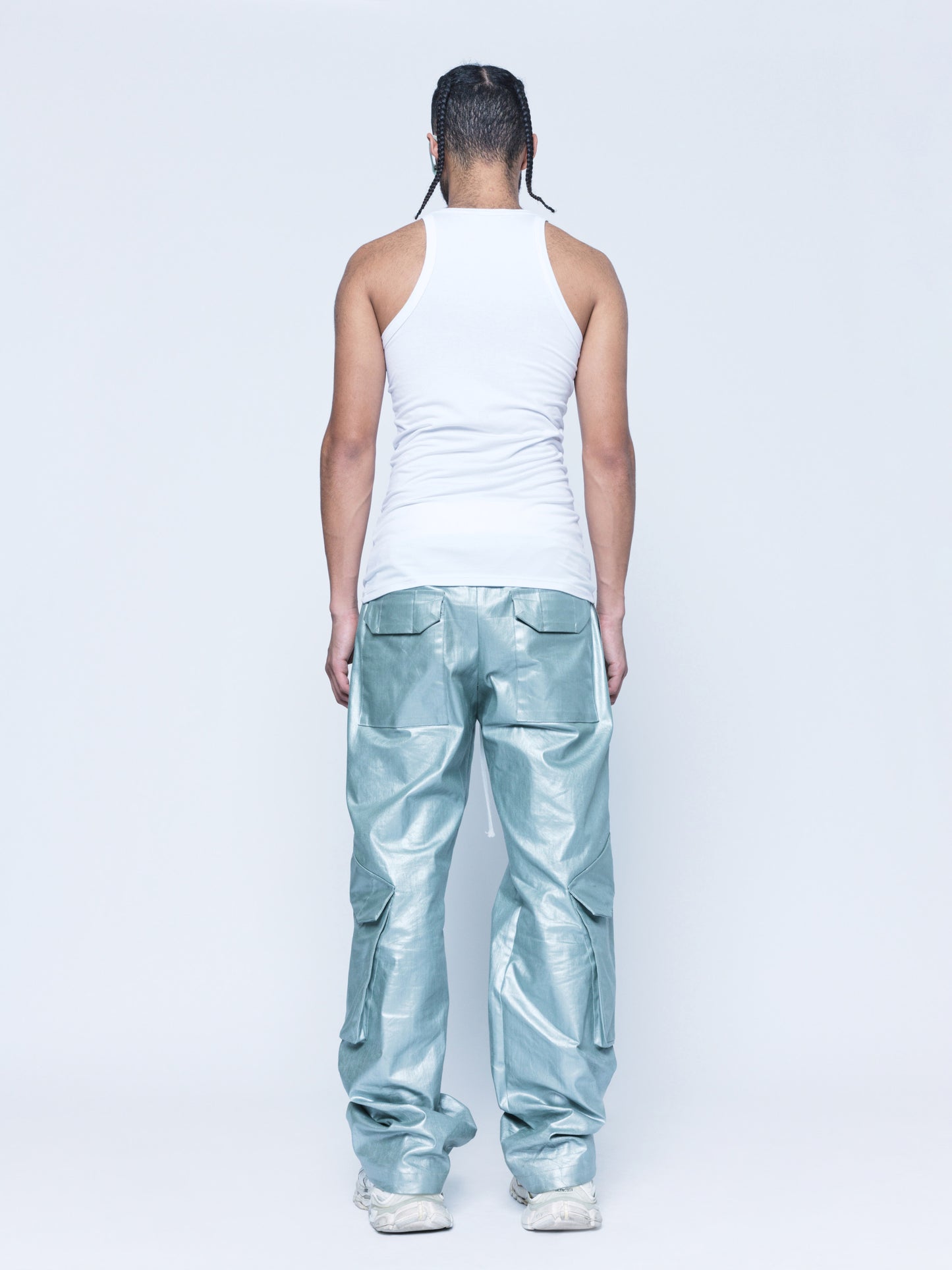 888 Pearl Green Cargo Coated Denim Pants Unisex