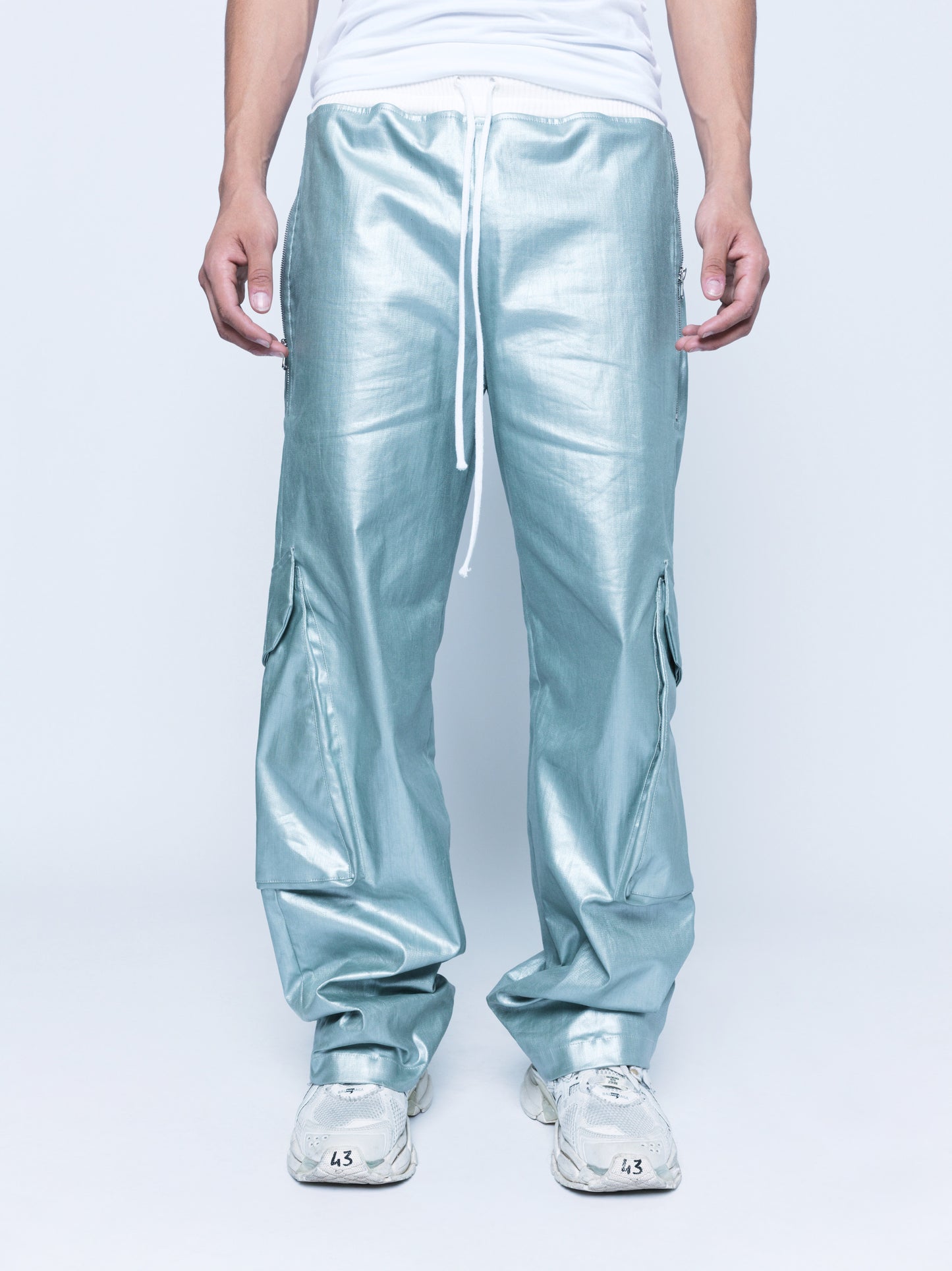 888 Pearl Green Cargo Coated Denim Pants Unisex