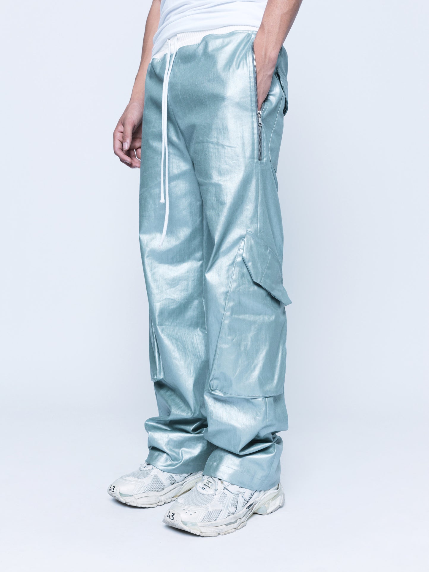888 Pearl Green Cargo Coated Denim Pants Unisex