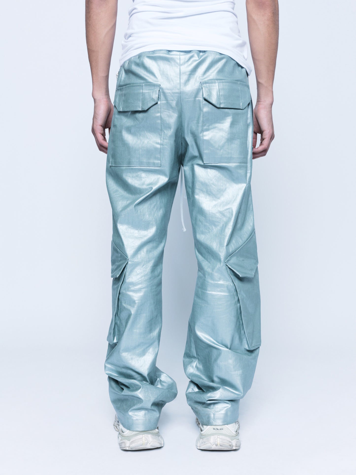 888 Pearl Green Cargo Coated Denim Pants Unisex