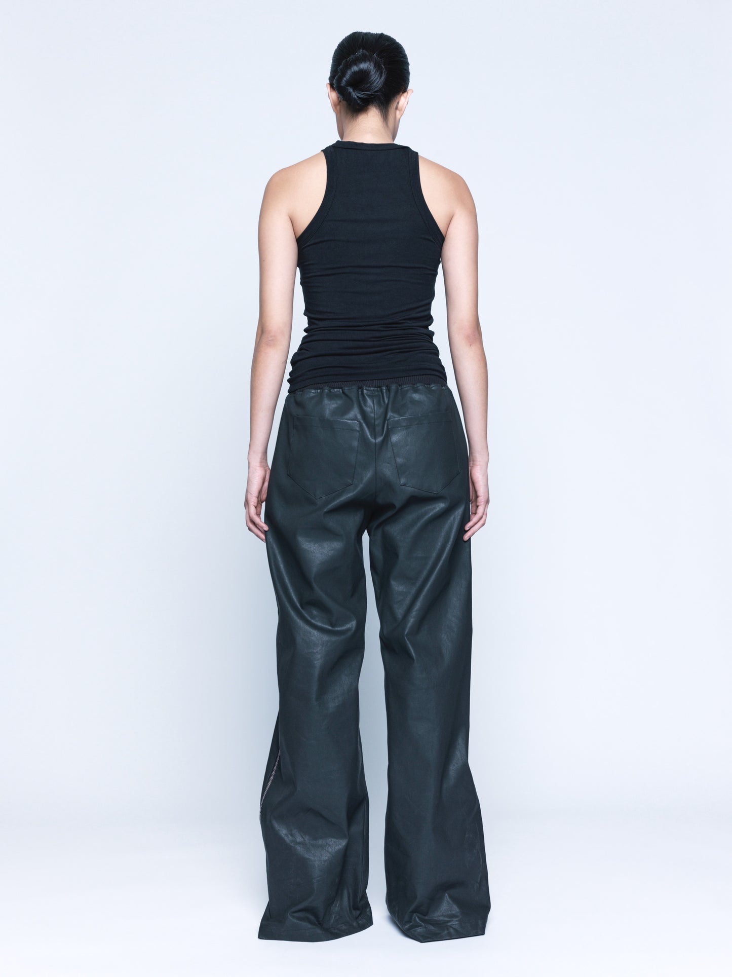 Trip-Zip Matte Black Coated Denim Pants Unisex