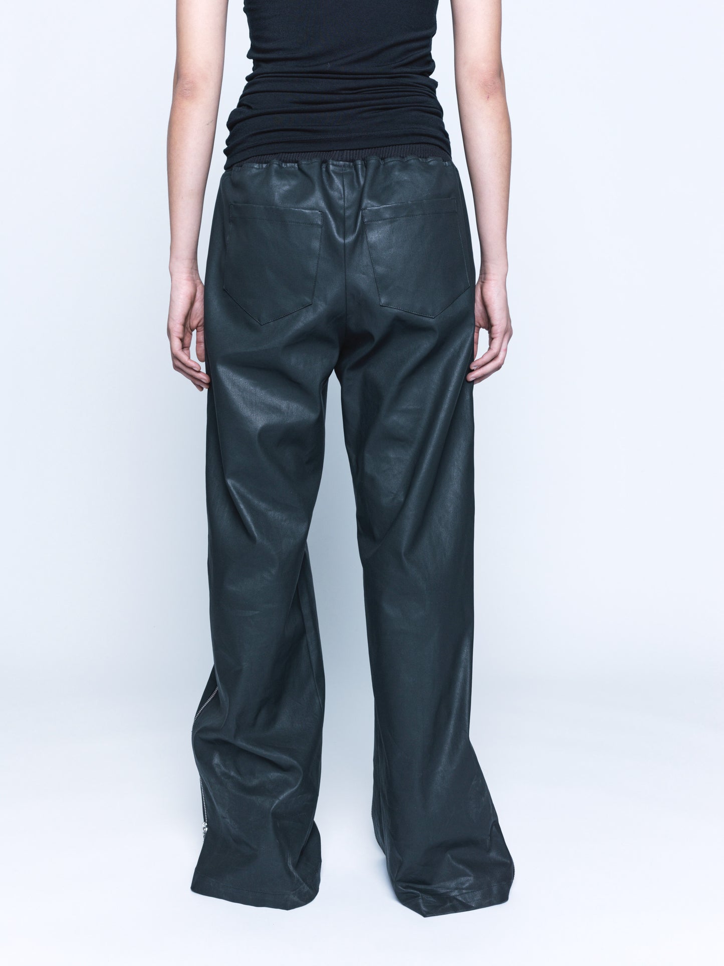 Trip-Zip Matte Black Coated Denim Pants Unisex