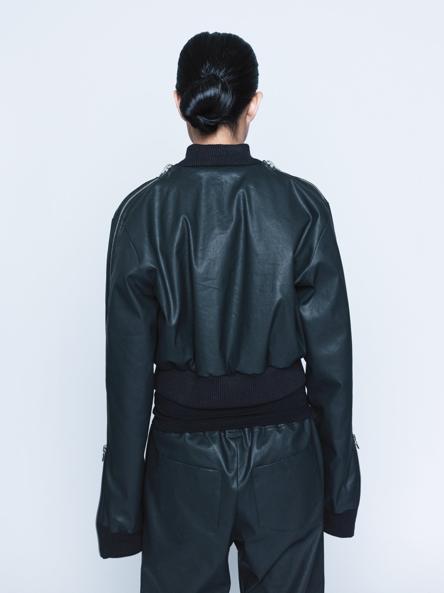 966 Matte Black Coated Denim Zipper Bomber Unisex