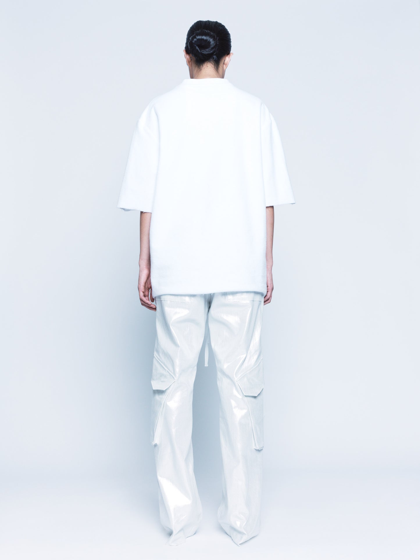 888 White Silver Cargo Coated Denim Pants Unisex