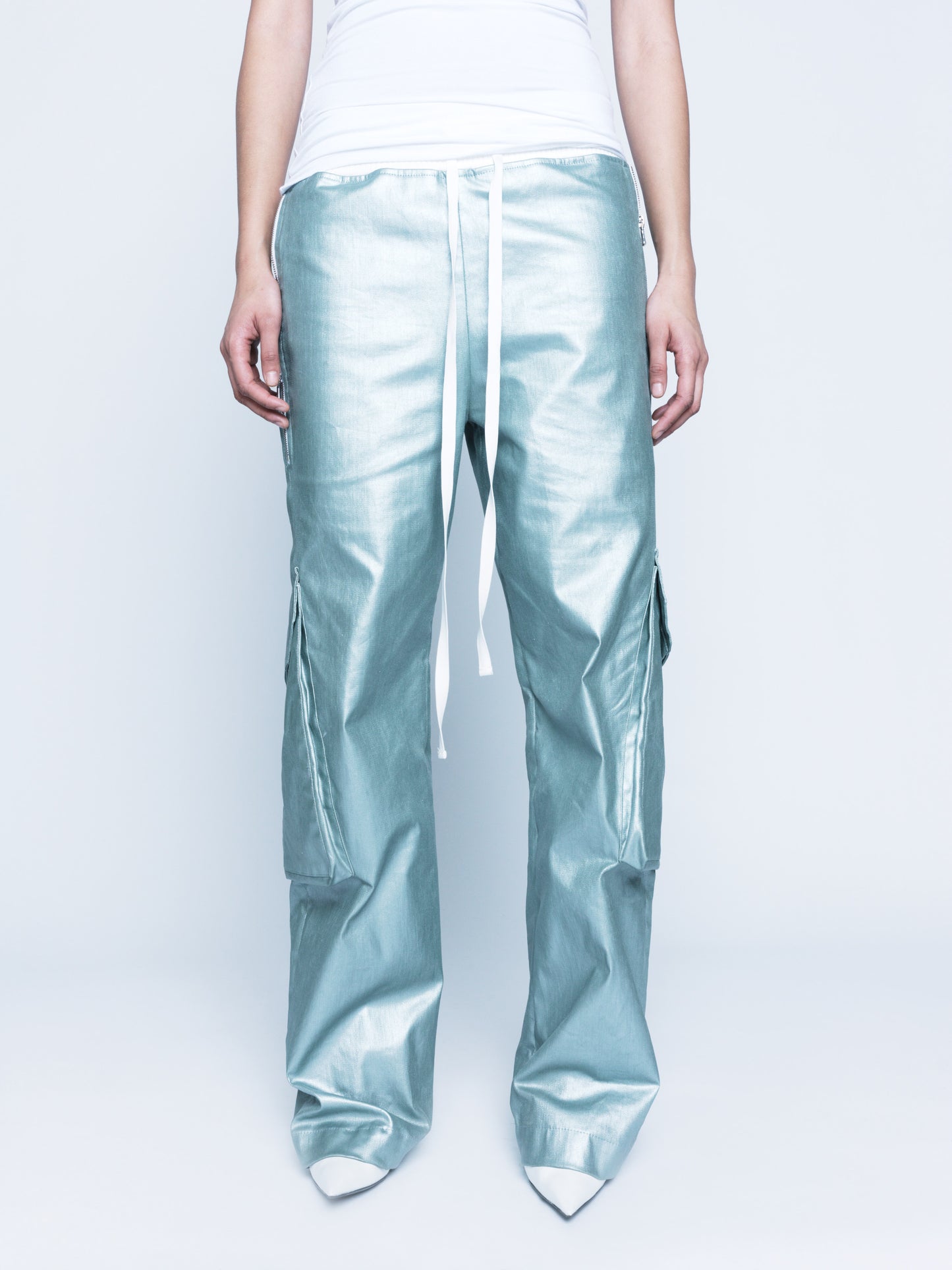 888 Pearl Green Cargo Coated Denim Pants Unisex