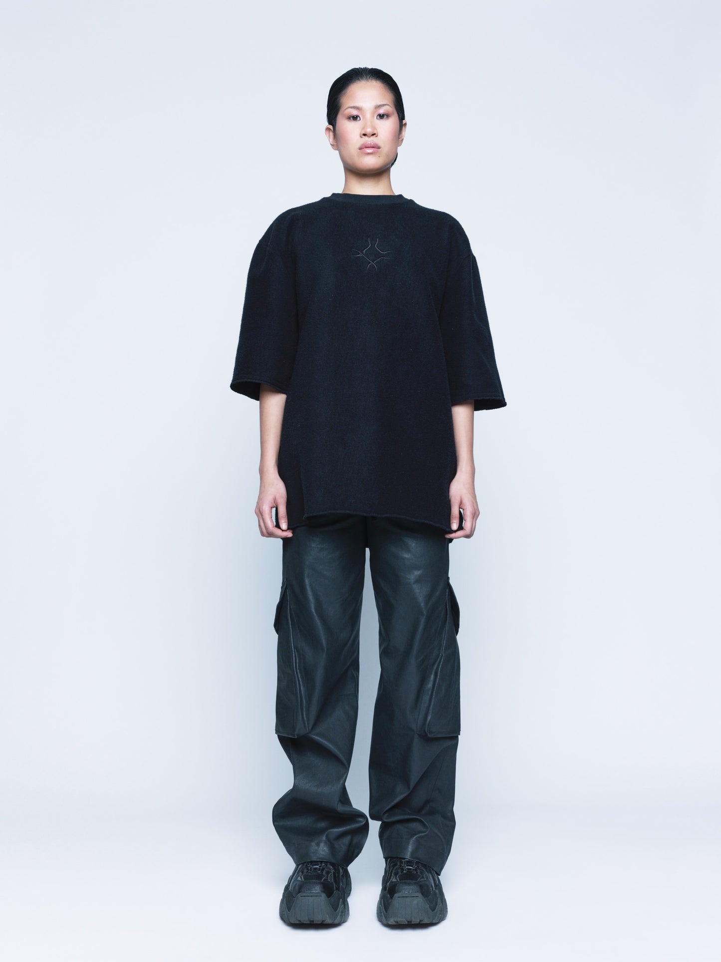 888 Black Cargo Coated Denim Pants Unisex