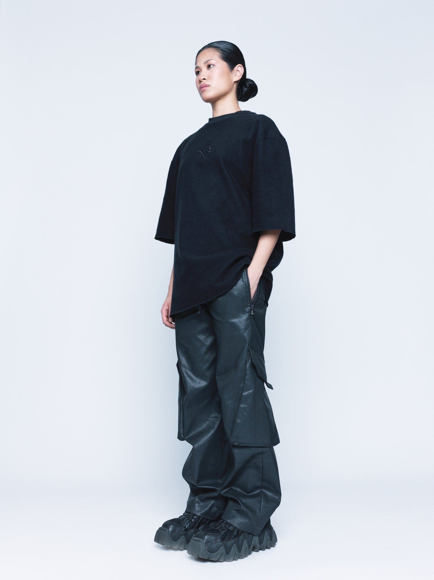 888 Black Cargo Coated Denim Pants Unisex