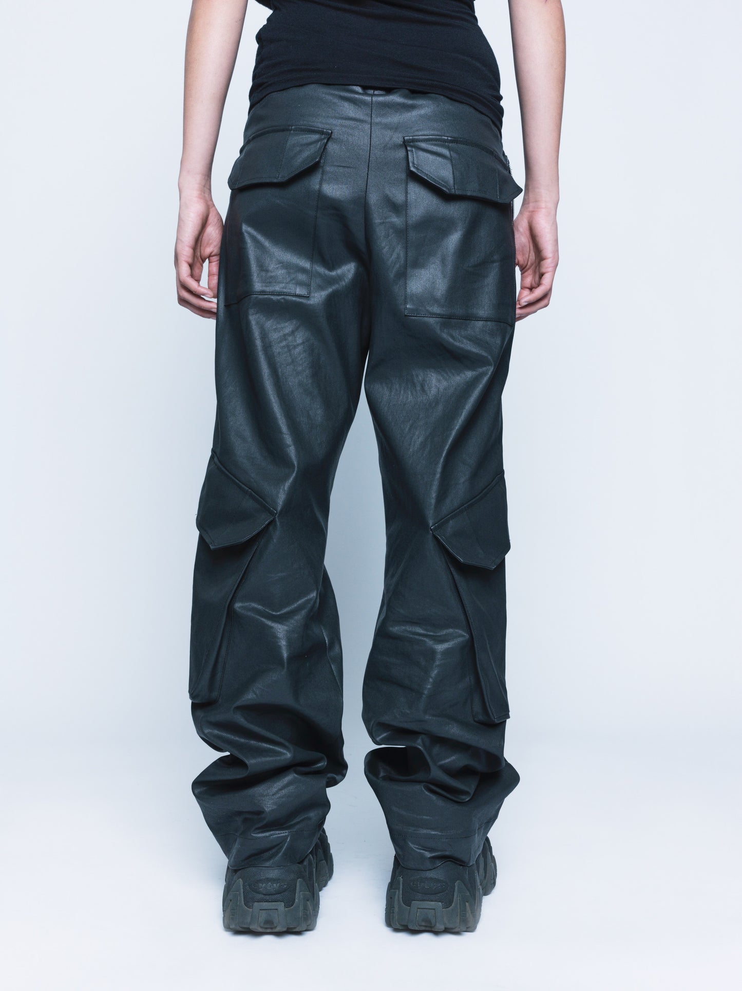 888 Black Cargo Coated Denim Pants Unisex