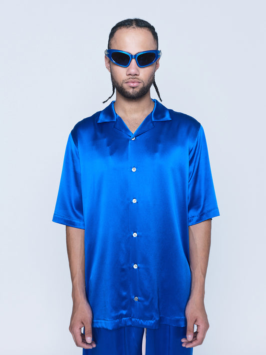 994 Cobalt Blue Silk Cuba-Vera Shirt Unisex