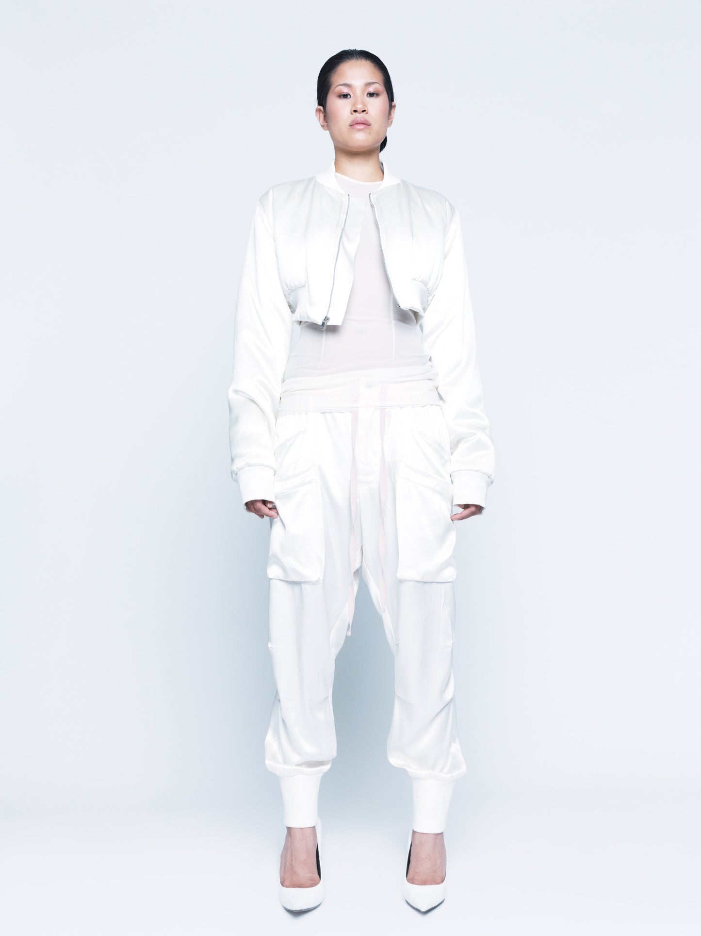 996 Off-White Cropped Silk Bomber